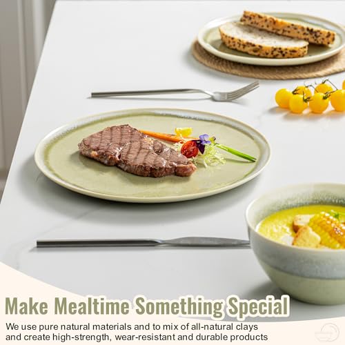Dafuceramic Plates and Bowls Sets, 12 Pieces Grass Green Dinnerware Sets for Kitchen, Reactive Glaze Dishes Set for 4, Dishwasher and Microwave Safe, Series Starflecked Shore (Grass Green) by Dafuceramic - Image 3