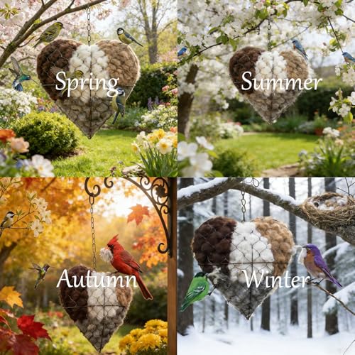 Handmade Fiber Bird Nesting Heart, Alpaca Fiber Bird Nest, Refillable Birds Haven 1 Heart Shape Nest and 3 Bags of Nest Materials, Winter Fowl Gifts Animal Hummingbirds Lovers Home Garden Yard - Image 6