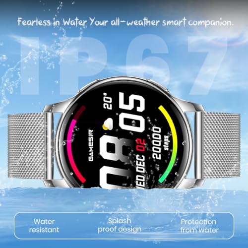 Image of GameSir Active 2 Smartwatch for Men & Women, 1.39 inch HD Round Display, Bluetooth Calling, Heart Rate & SPO₂, 100+ Sports Modes, IP67, Long Battery Life for Android & iOS (Millanese Silver)
