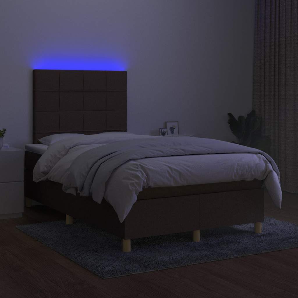 tkanina LED regulowany zagłówek kontynentalne 120x190 cm brąz | Łóżko kontynentalne z materacem brązowe 120x190 cm tkanina LED podświetlenie zagłówek regulowany sprężyny kieszeniowe