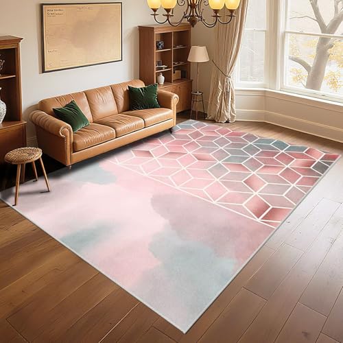 RUGMRZ Alfombra Chimenea Cuidado facil 160x200cm Rosa, Diseño geométrico Abstracto para el Dormitorio de niñas de la Sala de Estar