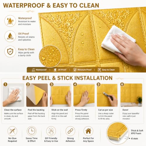Image of REXOTEX Self-Adhesive Waterproof PE Foam 3D Wall Panels Wallpaper Sticker for Bathroom, Living Room, and Home Decoratio (70 x 77cm) (Pack of 25)