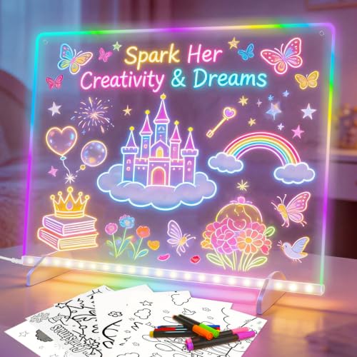 Lumiboard Led Drawing Board with 8 Colors 13x10 Acrylic Message Boards with 13 Light Effects Glow Doodle Board Gifts for Kids for Easter Halloween Christmas Birthday Gifts Presents