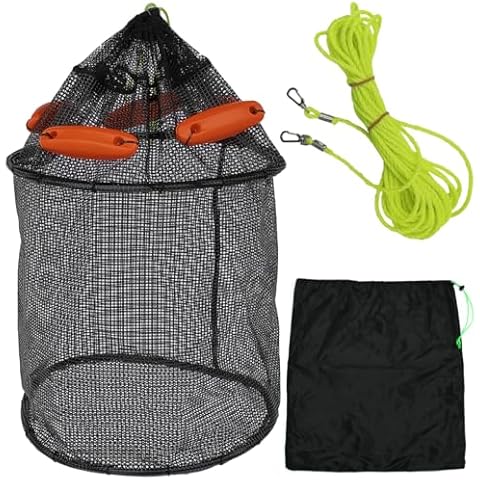 Drasry Large Portable Floating Fishing Basket for Caught Bait Shrimp Minnow Crab Live Well Coated Nylon Net Mesh Collapsible Storage Cage Rubber Kayak Fish Net Bucket(16.5 * 16.5 * 16.5 in) Cover