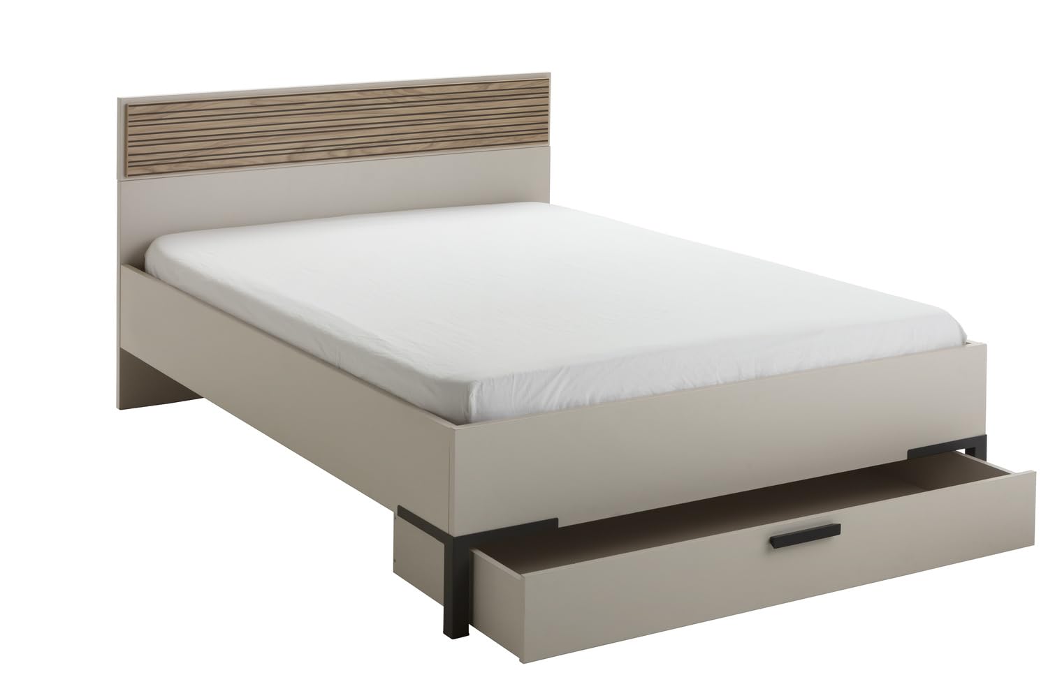 Composad | Letto 1 Piazza e Mezza della Linea BRAVO per Cameretta, Letto moderno per bambini e ragazzi, (LxAxP): 125,8x93,5x206,2 cm, Grigio Cashmere Topmatt e Strippedwood, Made In italy