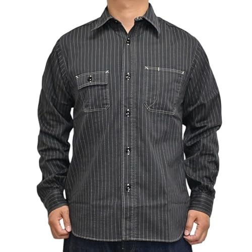 [�V���K�[�P�[��] �V���c ���[�N �u���b�N �E�H�o�b�V�� �X�g���C�v �t�B�N�V�������}���X �h�b�g �X�g���C�v SC29585 8.5oz. BLACK WABASH STRIPE WORK SHIRT