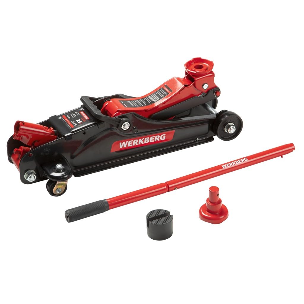 Cric idraulico per auto a basso profilo 2,5T 80-360 mm, rana da officina con valvola di sicurezza e blocco, rosso