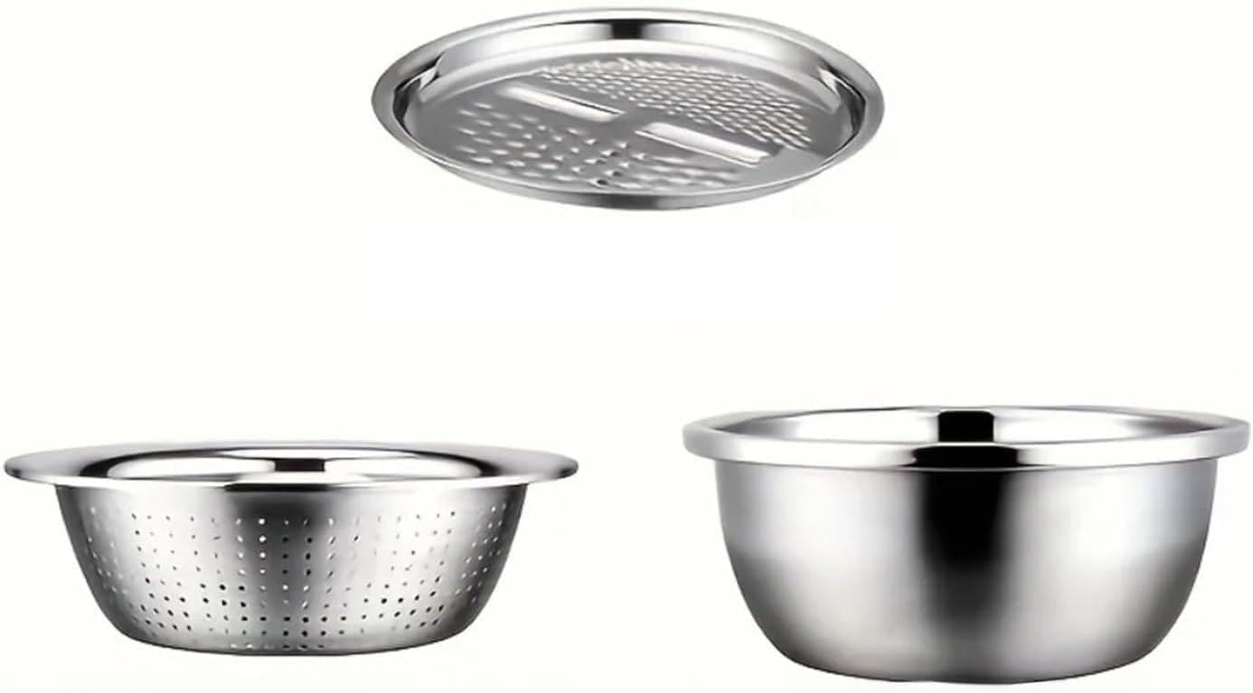 Fit for 3-Piece Stainless Steel Multifunctional Strainer Set with Mixing Bowl for Washing and Slicing Fruits and Vegetables