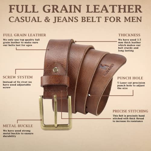 HIDE & SKIN Full Grain Genuine Leather Belt for Men | Belt for men leather | Casual Belt | Jeans Belt |Adjustable Free size fits 28-40 inches | Gift Box included - Image 2