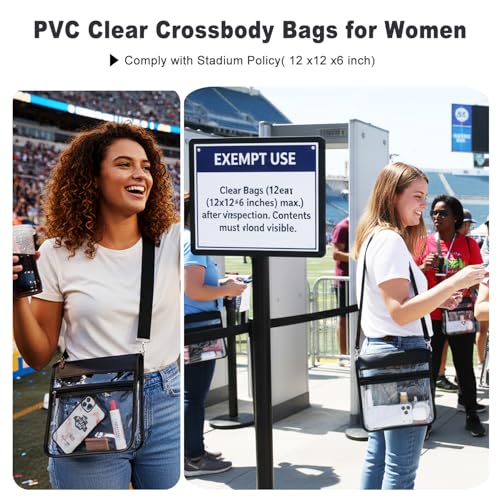 Image of Clear Crossbody Bags for Women, Stadium Approved Clear Purse for Concert Sports, Transparent Shoulder Handbags With Water-Resistant PVC Plastic Material with Wide Strap, Black