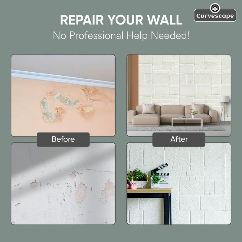 Image of 3D White Stone Wallpaper Self Adhesive Foam Wall Panel Waterproof Wall Decor for Bedroom Living Room TV Background Wall Sticker 70 x 77 cm Pack of 15