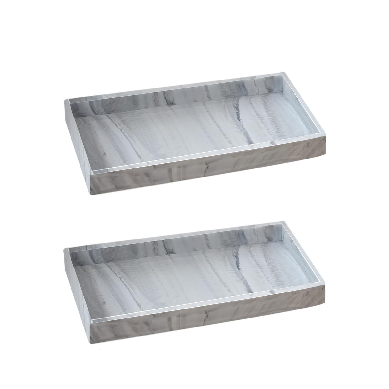 2PCS 7.87” L x 3.93” W Silicone Soap Dispenser Trays, Bathroom Sink Vanity Tray for Dresser Tops, Toilet, Tray for Scrubber, Lotion Bottles, Perfume, Jewelry, Candle, Key Trinket Ring-White Marble