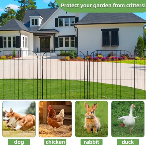 5 Panels No Dig Decorative Garden Fence for Yard, 24 in(H) x 10 ft(L) Rustproof Metal Wire Fence Border with Patio Temporary Ground Stakes, Animal Barrier Fencing for Dog and Small Pets