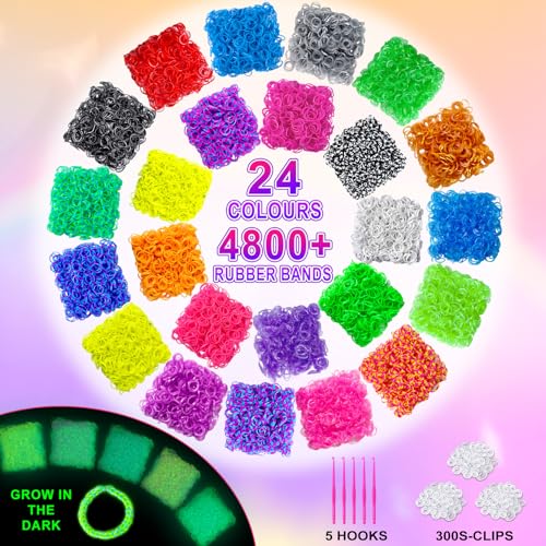 ROSHUKG 5100 Loom Bänder Set für Kinder, 24 Farben Gummibänder Set für Kinder Weben DIY Basteln Geschenk