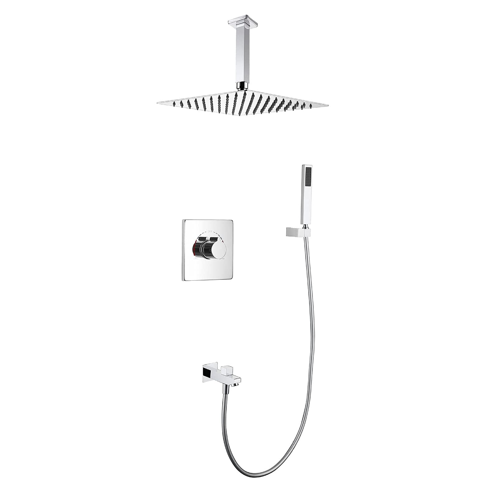 OZBMA Shower Set System Concealed Adjustable Faucet with 10 inches Head Single Handle Bathroom Hand and Tub Spout,Chrome