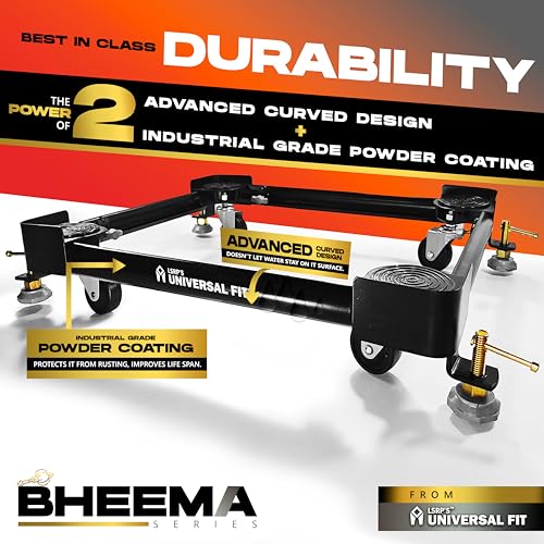 Image of Bheema series Anti Vibration 100% Metal Adjustable Heavy Duty 8kg 6kg 7kg 6.5kg Front Load Washing Machine Trolley Stand with Wheel, (All Brands Compatible) Front & top Load Machine Stand, Black Color