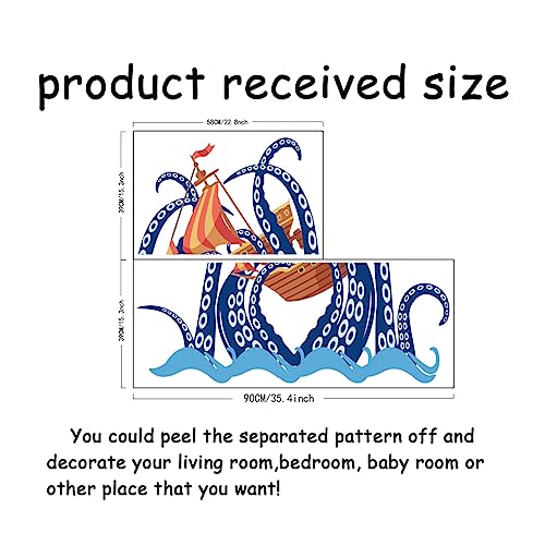 SUPERDANT Octopus Tentacles Wall Stickers Ocean Sailboat Vinyl Wall Decal Sticker DIY Octopus Bathroom Decoration for Living Room Bedroom Toilet Decor - Image 2