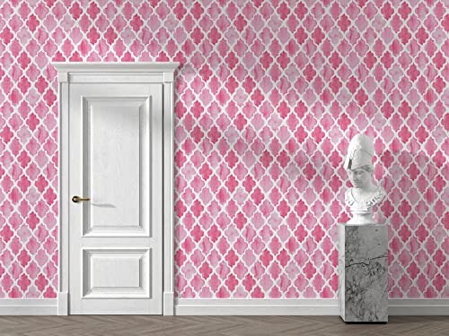 Image of DWELLSINDIA Pink Moroccan Pattern Wallpaper for Living Room | Self Adhesive Peel & Stick, Thick Textured Premium Paper | Waterproof, Scratch Resistant | Bedroom & Dining Room | 41 x 244 cm