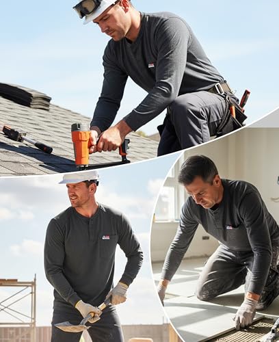 Image of BOCOMAL FR Shirts for Men Long Sleeve EX Soft Flame Resistant Henley CAT2 | NFPA2112 6oz Midweight Cotton Knit Heather Series,Moisture-Wicking /Breathable,Chest Pocket,Rib-Knit Cuffs,Summer Work T Shirt