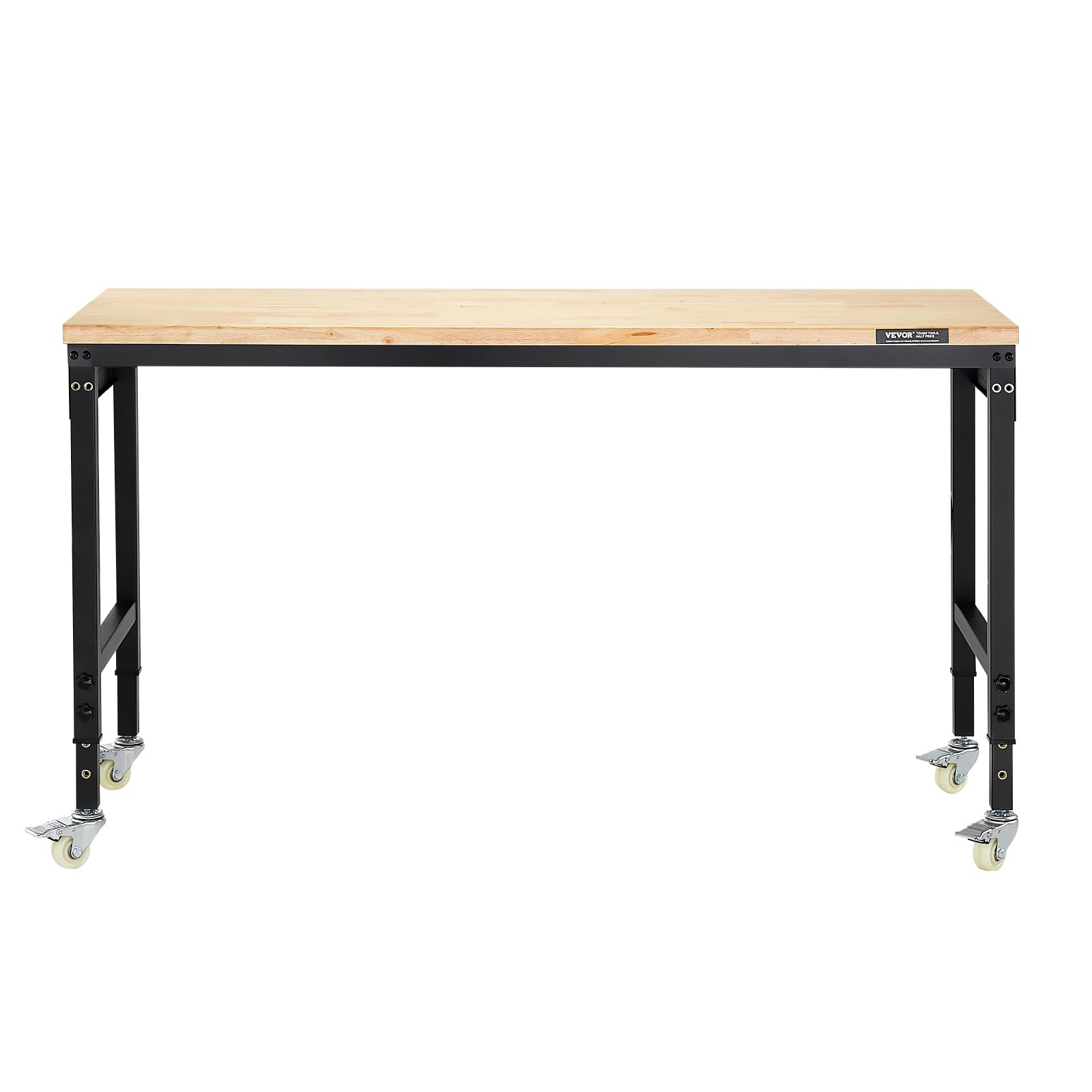 VEVOR Banco da Lavoro Regolabile 1524 mm, Carico 907 kg, Presa di Corrente, Tavolo per Lavoro Porta Attrezzi, Piano in Legno di Quercia per Garage, Officina, Ufficio e Casa