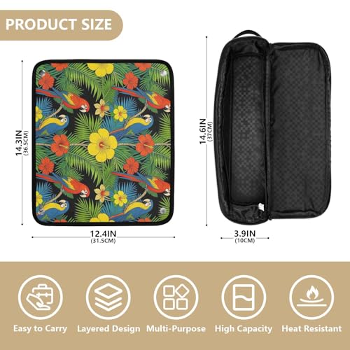 Organizador 2 en 1 para herramientas de cabello con tapete para plancha, portátil para planchas, rizadores y accesorios de viaje en verde con diseño de loros tropicales miniatura 4