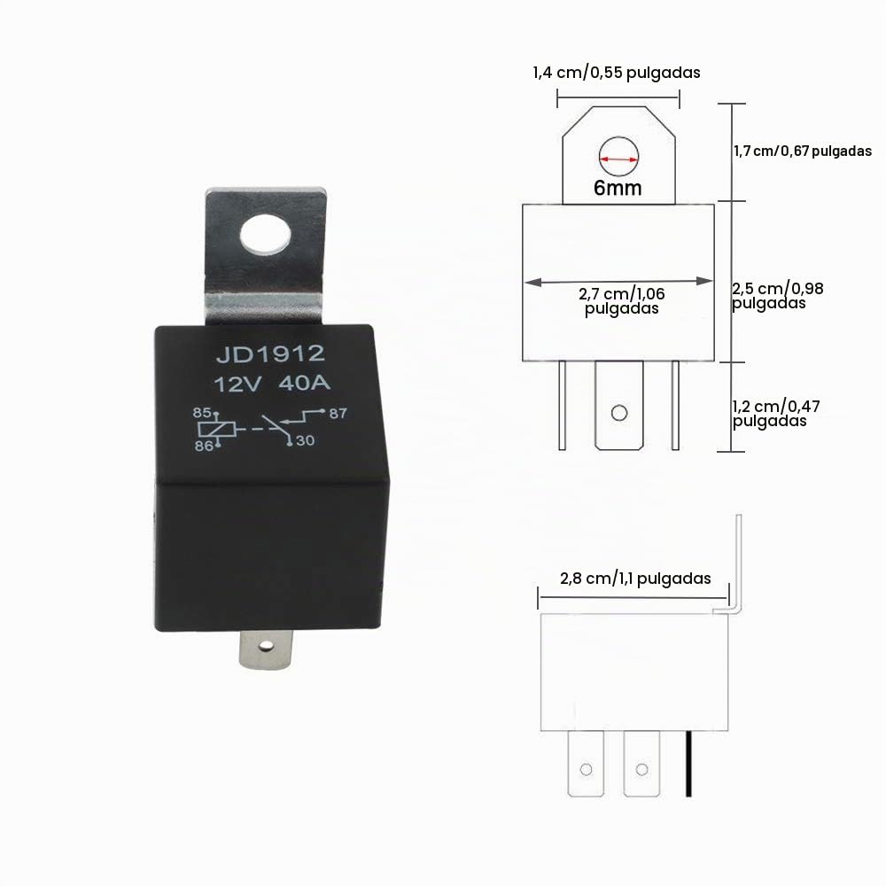 5 Piezas 4 Pines Coche Relé, 12V 40A SPST Relé Automotriz con Toma de Arnés y 14/16 AWG Precableado, para Auto Camión Barco (Negro)