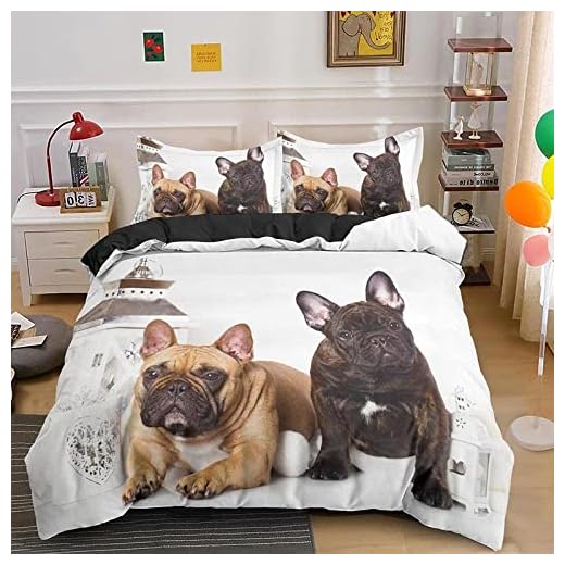 Drottning duvet täcker franska bulldog mikrofiber sängkläder uppsättningar 3 stycken med 2 kudde shams, mjukt täcke täcke Compatible with kvinnor män täcke täcker queen storlek,Dubbel singel set