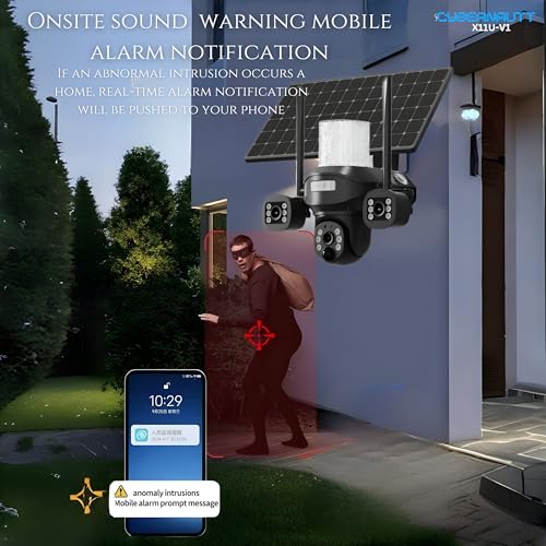 Image of XUGA - Cybernautt X11U-V1 Dual Solar 18MP 3 Lens PTZ Solar 4G Sim Outdoor CCTV Camera with 3 View | 360 | Night Vision | Motion Detection| 2 Way Audio | Use Air-tel 4G Sim