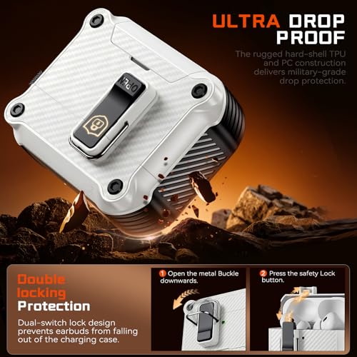 Image of Inesore for AirPods AirPods Pro 1st /2nd Case with Secure Lock (White) | Phone Stand Design,Compatible with MagSafe,Automatic Snap Switch Secure Cover Carbon Fiber Texture with Cleaner Kit