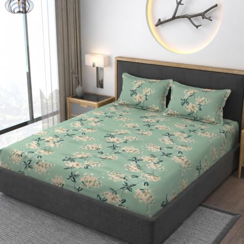 Image of Vaini Premium Heavy Cotton Elastic Fitted Bedsheets with 2 King Size Pillow Covers || Double Bed with All Around Elastic 350 (Pista Green, 72x72 Inch King Fitted)