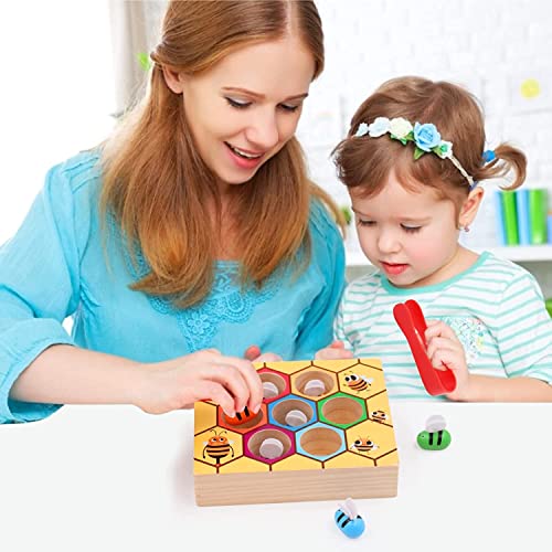 Image of HAPPY HUES Sorting & Stacking Toy- Skills Enhancement Motor Skill Toys for Toddlers /Kid -Magnetic- Capture The Worms Toys | Early Educational-Montessori Toy (Beehive)