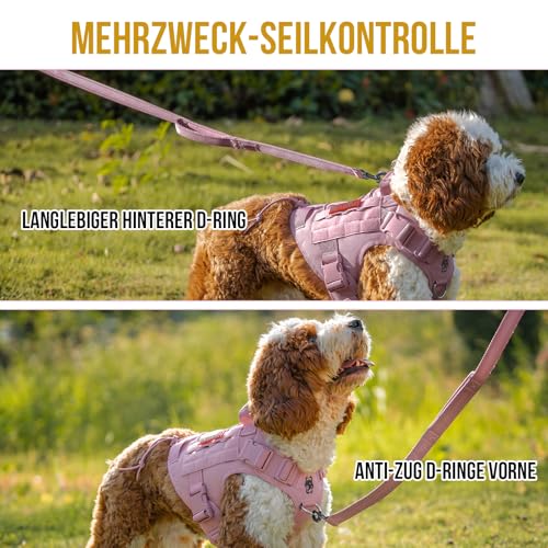 OneTigris Hundegeschirr Mittelgroße Kleine Hunde, FIRE Watcher Taktische Geschirr mit Griffe und D-Ring No Pull Verstellbar Brustgeschirr für Wandern und Trainieren (S, Rosa)
