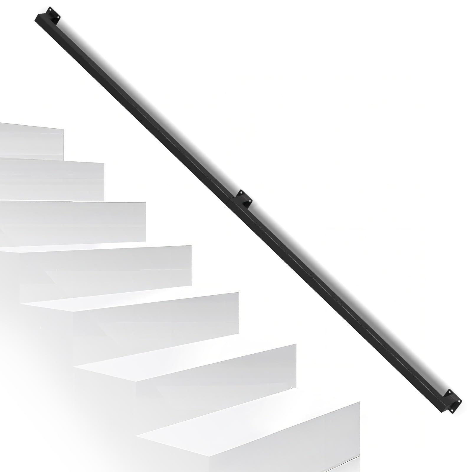Corrimano per scale, ringhiera per scale, colore nero, da parete, per scale, per interni ed esterni, per scale, parapetti, balcone, lunghezza: 200 cm