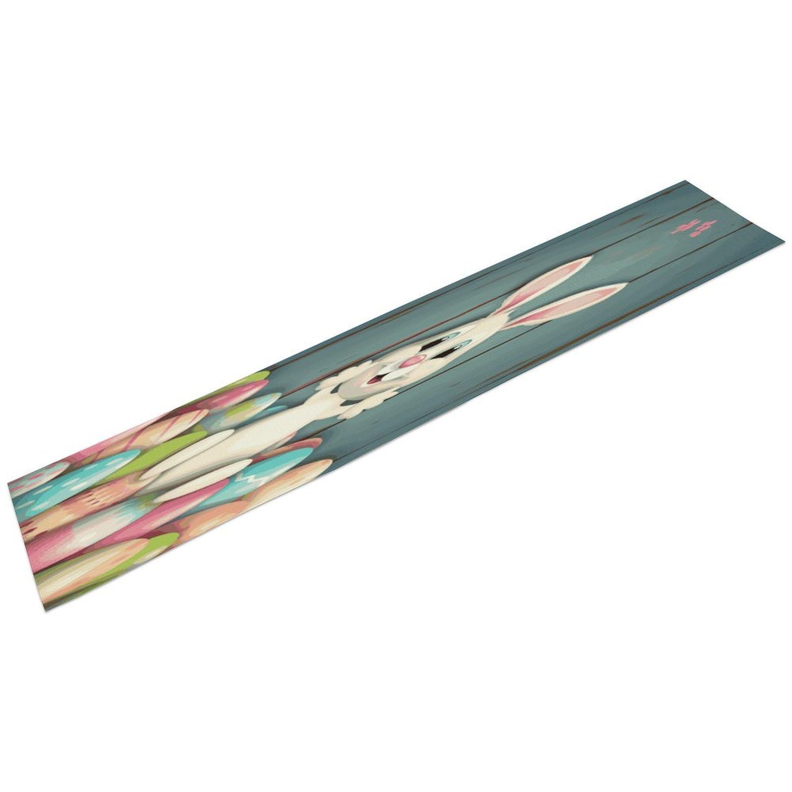 Btcowzrv Style Happy Easter Eggs Bunny Tail Linen Table Runner 72.4 Inches Long, Machine Washable Table Runner For Party Kitchen Dining Table Coffee Holiday Party Decor, 13.4"X72.4"
