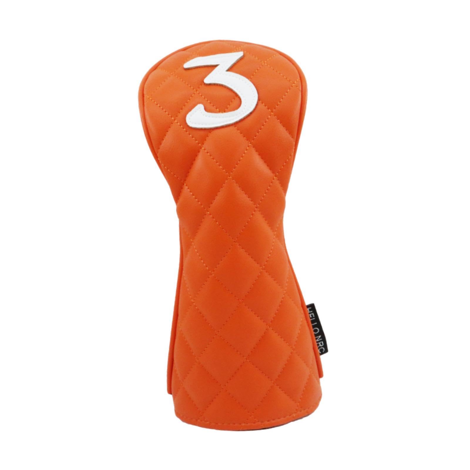 Baoblaze Golf Wood Headcover PU Leather Portable Scratchproof Golf Accessories Long Neck Wrap Golf Club Protector Golf Wood Head Cover, Orange, 3