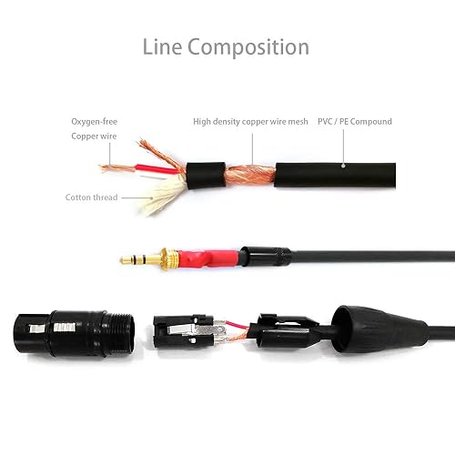Miniatura 5 de NANYI Cable de micrófono de audio de interconexión TRS macho a XLR hembra de 0.138 in, adecuado para iPod, teléfono móvil, altavoces activos,