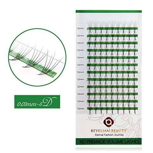 BEYELIAN Premade 5D Eyelash Extensions Volume Fans Lashes Express Lash Extensions (0.07mm 12mm C Curl 108 pcs)