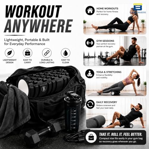Image of Btag Foam Roller for Gym & Home Workout - Deep Tissue Muscle Massager for Back Pain, Neck & Knee Relief | Yoga, Stretching & Recovery Tool 33 cm (Black)