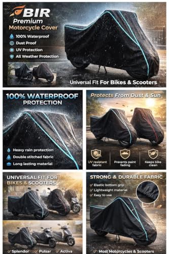 Image of Bike Cover Compatible with Bajaj Pulsar NS 300 | Water Resistant Universal Motorcycle Rain Cover | UV, Dust & Scratch Protection | All Weather | Black Blue Piping Elastic