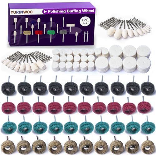 120 PCS Polishing Kit for Dremel, Abrasive Buffing Wheels for Rotary Tool Accessories with 1/8 Inch Shank, Polishing Bits for Metal Wood Watch Jewelry Brass