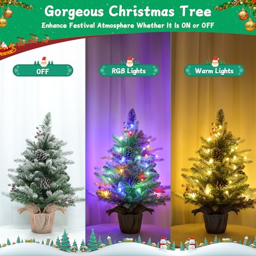 Bosceos 24 Inch Tabletop Christmas Tree, Battery Operated Prelit Small Xmas Tree thumb #3
