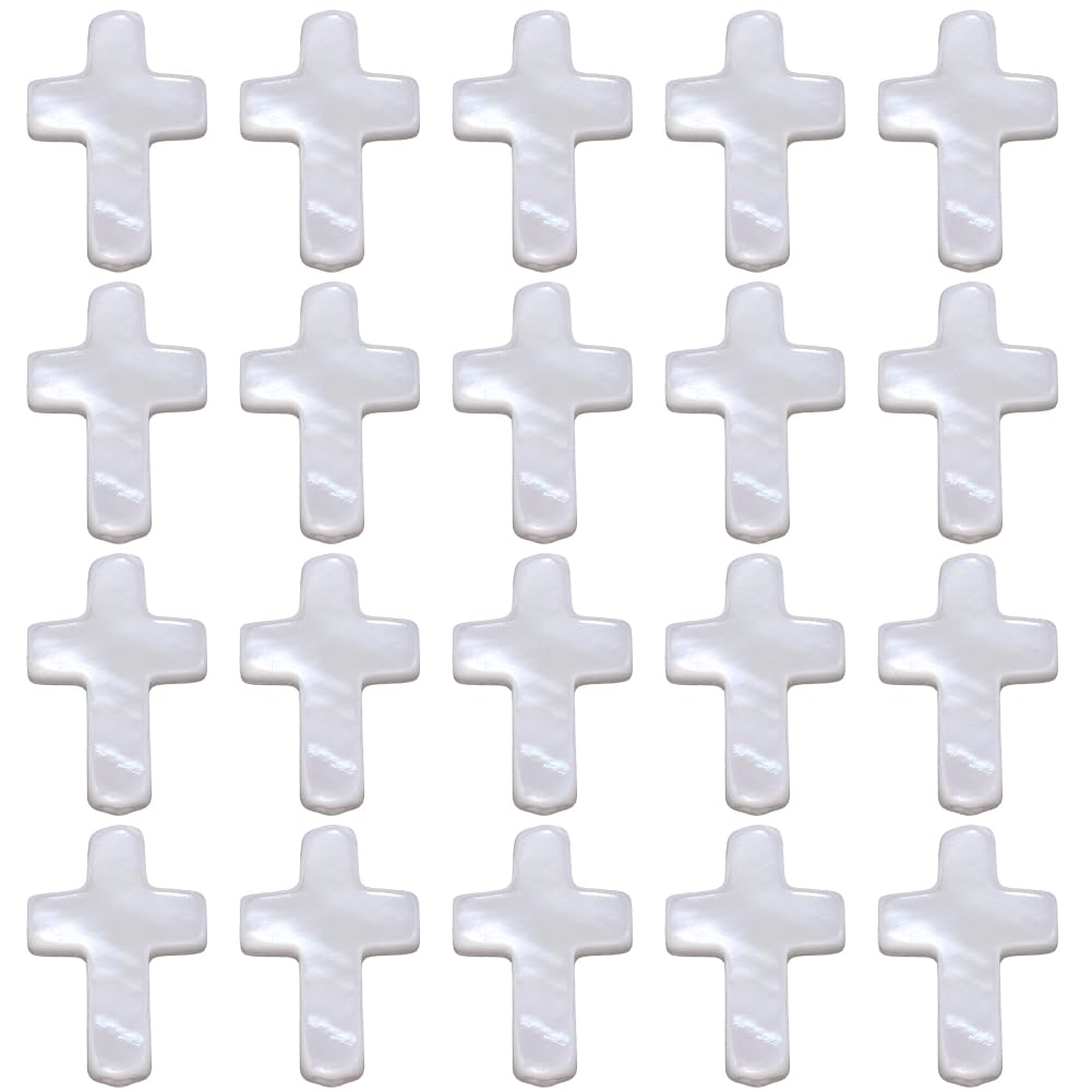 SUNNYCLUE 1 B0X 60Pcs 10MM Crosses Beads White Cross Bead Natural Shell Freshwater Easter Holiday Ocean Summer Small Crucifix Spacer Loose Beads for