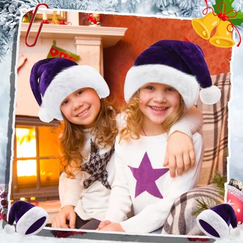 Image of Vicenpal 20 Pcs Santa Hats Bulk Plush Christmas Hats for Adults Women Men Holiday Party Costume(Purple)