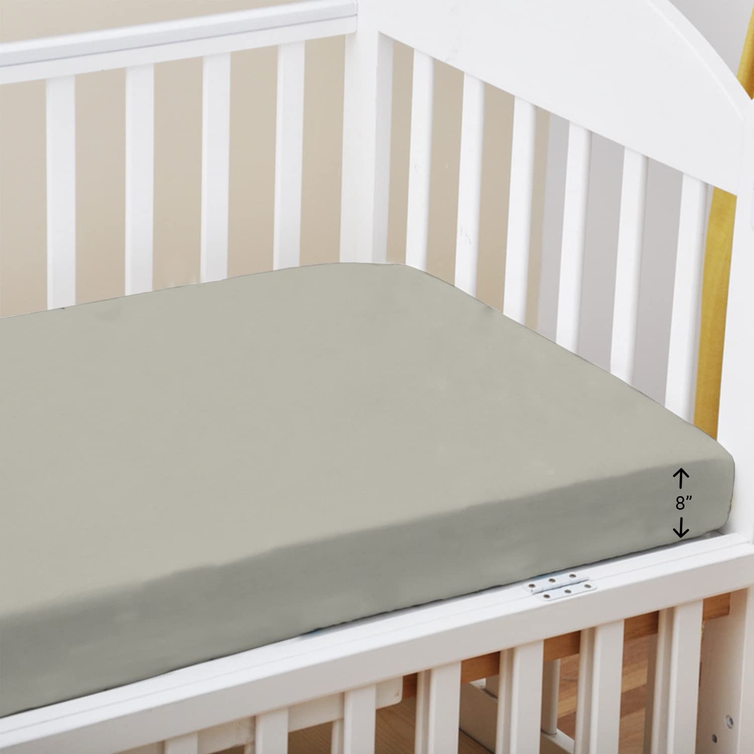 Pizuna Silver 100% Cotton Fitted Cot Sheets 400 Thread Count Long Staple Cotton Fitted Cot Sheets 140 X 70 Cm, Sateen Weave 15 Cm Deep Fitted Sheets 1 Pc