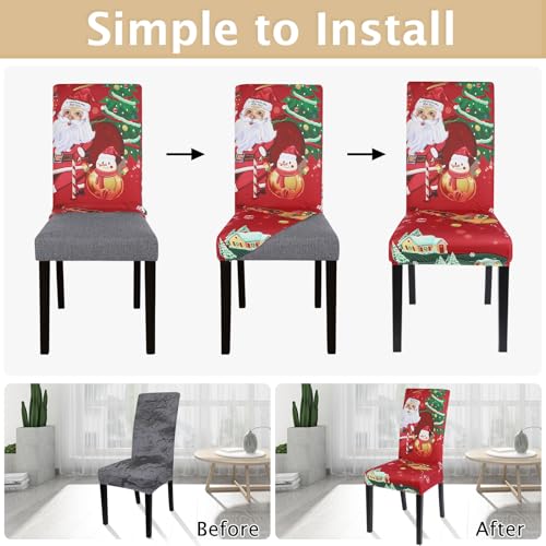 Image of SearchI Christmas Dining Room Chair Covers Set of 8, Stretch Xmas Chair Slipcovers Protector, Spandex Washable Kitchen Parsons Chair Cover for Dining Room,Christmas Decor,Holiday Party(Santa Claus)