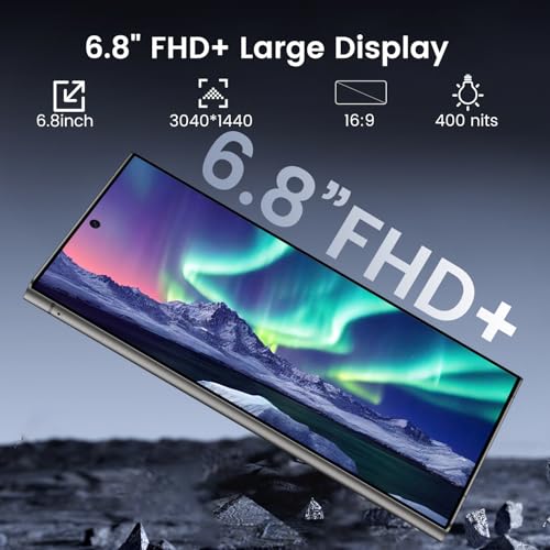 C24 Ultra Smartphone, 6+256GB Unlocked Cell Phone, Android 13.0, 48+108MP Zoom Camera, Build-in Pen,Long Battery Life 6800mAh, Dual SIM, 6.8“ HD Screen,Face ID/Fingerprint Lock/GPS (Black) - Image 4