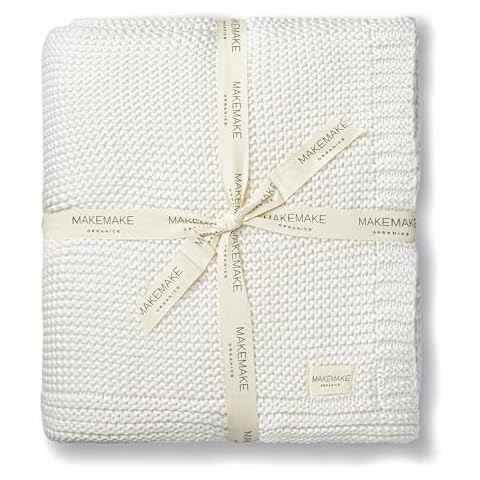 Makemake Organics Organic Cotton Throw Blanket GOTS Certified Organic Knit Blanket Couch Bed Neutral Fall Colors Soft Cotton Throw Blanket Large (50x60, Ivory) Cover