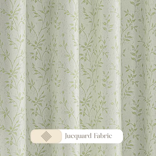 Image of Yellow Weaves 1 Pc Jacquard Leaf Eyelet Long Door Curtain - Perfect for Home, Office, Bedroom, Living Room & Balcony - 9 Feet (Pastel Green)