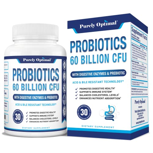 Premium Probiotics 60 Billion CFU w/ Organic Prebiotics & Digestive Enzymes; Dr. Formulated Probiotics for Men & Women; Shelf Stable Acidophilus Probiotic Supplement, Patented Delay Release Capsules