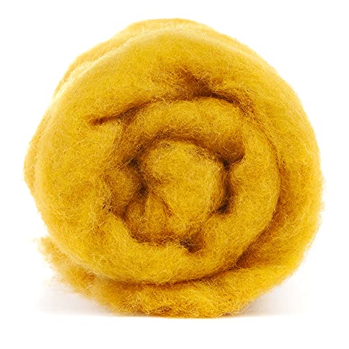 Image of Desert Breeze Distributing Maori Wool Carded Batting, 100% Natural New Zealand Wool Made by DHG in Italy for Needle Felting, 3.5 OZ, 27 Micron, Color Saffron Yellow